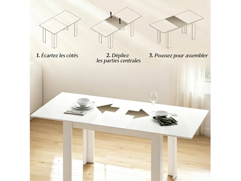  Table à manger extensible blanche en mdf et acier – 140180 x 80 x 75 cm  - Conforama E