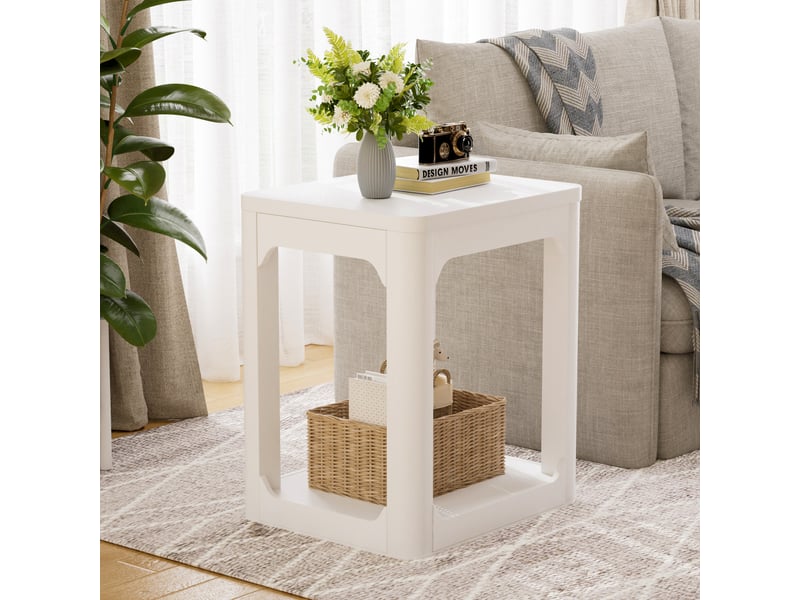  Tables d'appoint lot de 2 à 2 niveaux de rangement pour salon ou chambre en mdf blanc  - Conforama D
