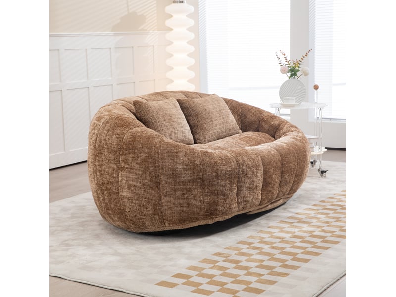 Canapé pouf 2 places modenvie en chenille café 150 x 95 x 63 cm - Conforama E