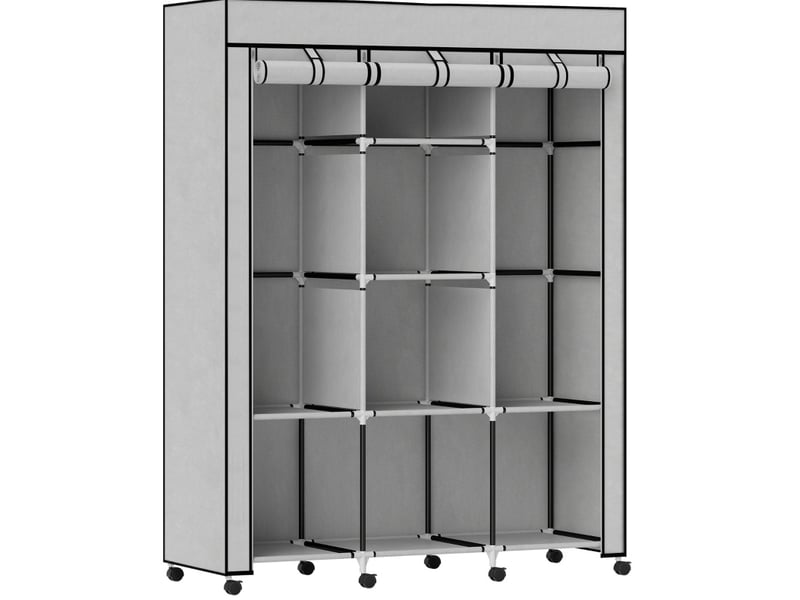 Armoire en tissu avec 8 étagères et 2 tringles, fermeture zippée, pour chambre, gris clair, 125 × 43 × 162,5 cm - Conforama A