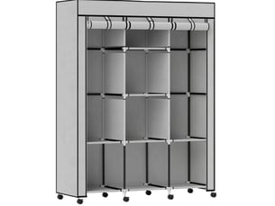 Armoire en tissu avec 8 étagères et 2 tringles, fermeture zippée, pour chambre, gris clair, 125 × 43 × 162,5 cm
