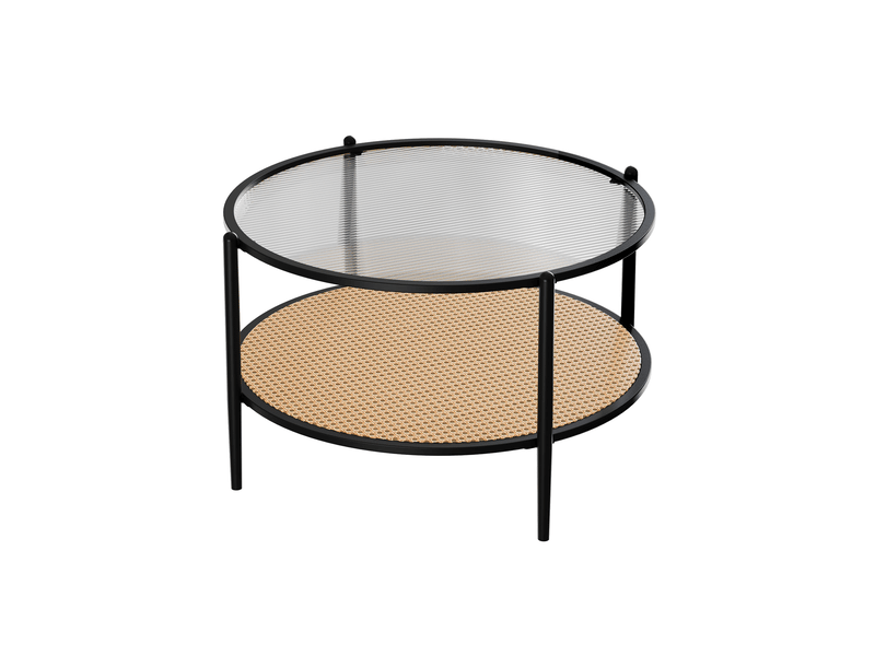  Table basse bohème moderne 2 niveaux rotin, plateau verre trempé ondulé, cadre métal robuste, étagère rangement salon bureau ,noir PHK_346THCPW - Conforama A