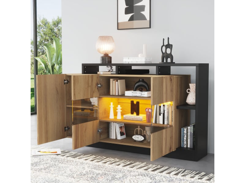 Buffet 3 porte(s) 0 tiroir(s) - 140 cm naturel led mdf buffet naturel - Conforama E
