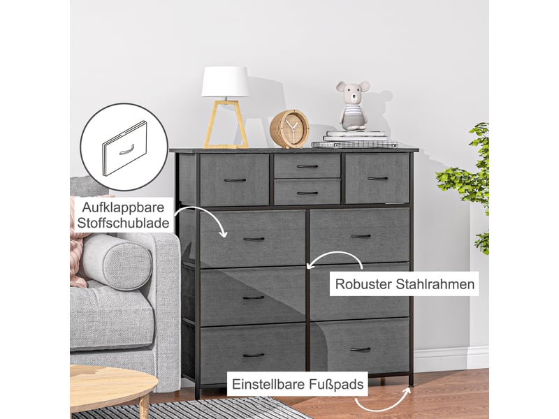  Commode 10 tiroirs en tissu structure en acier noir 100x30x100 cm  - Conforama E