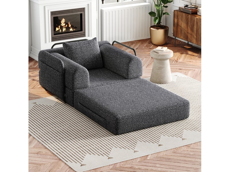  Fauteuil convertible 1 place 94x91,4x94 cm – gris – rangement d'accoudoir et couchage d'appoint  - Conforama B