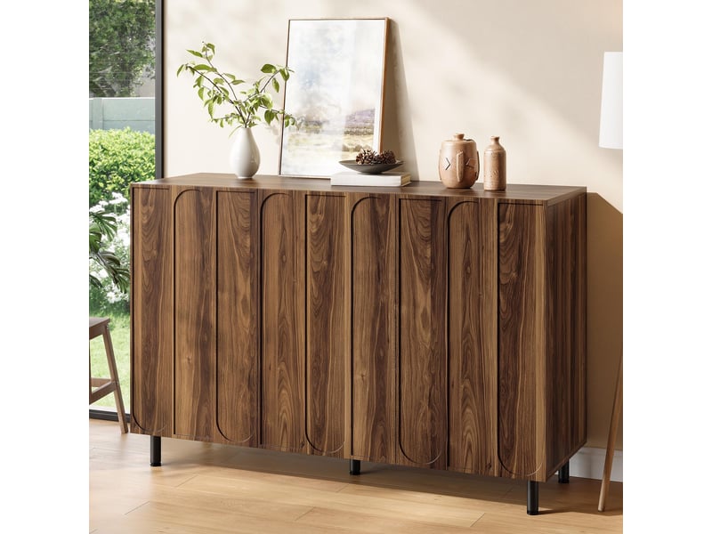  Meuble à chaussures - 120x40x80cm - buffet 2-en-1, 3 portes avec motifs en arc &amp; charnières amorties - noyer  - Conforama D