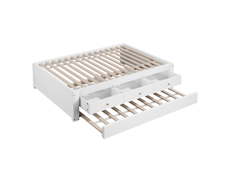 Lit gigogne 90x200 cm avec 3 tiroirs en mdf et pin blanc, sans matelas ni tête de lit  - Conforama R