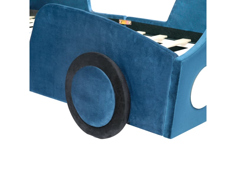  Lit enfant voiture 90x200 en velours bleu avec led et barrières de sécurité IKSETERA TRADING LTD - Conforama R