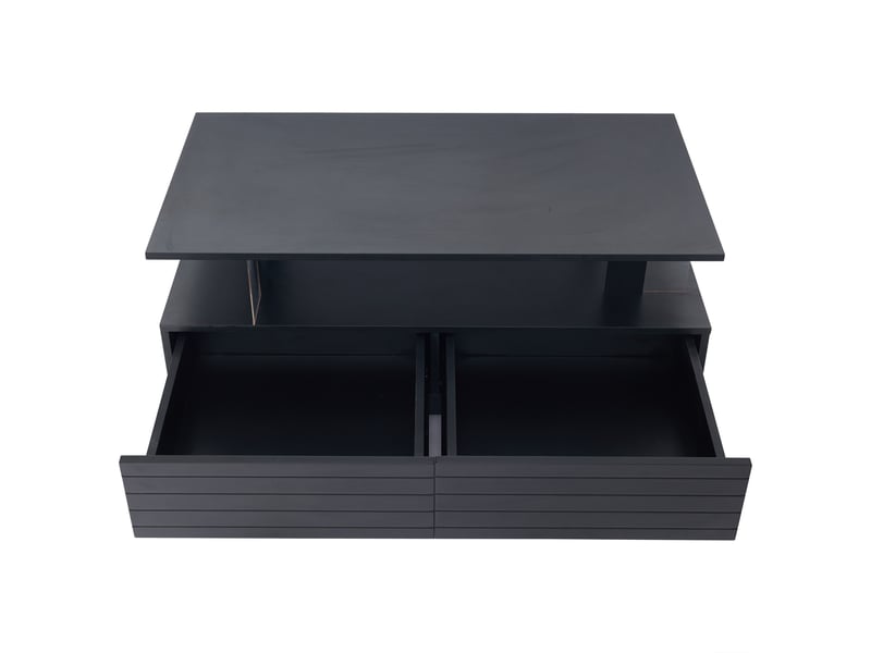  Table basse led noire avec rangement intégré, table d'appointtable de salon rectangulaire double plateau avec éclairage led en acrylique et contrôle via application mobile bluetooth, idéale pour les fêtes et les bureaux.  - Conforama E