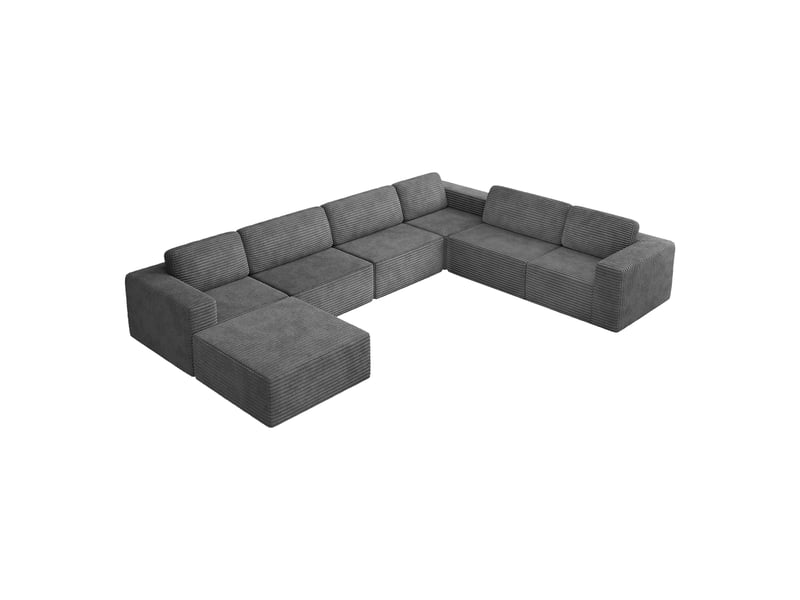  Canapé modulaire panoramique 7 places ouvert à gauche,velours côtelé,1 pouf,canapé compressé pour grand salon,404x303x82cm,gris 404x303x82CM - Conforama A