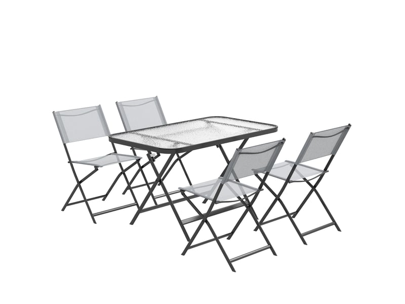  Ensemble de jardin 4 chaises + 1 table salon de jardin 5 pcs pilables chaises textilènes gris  - Conforama A