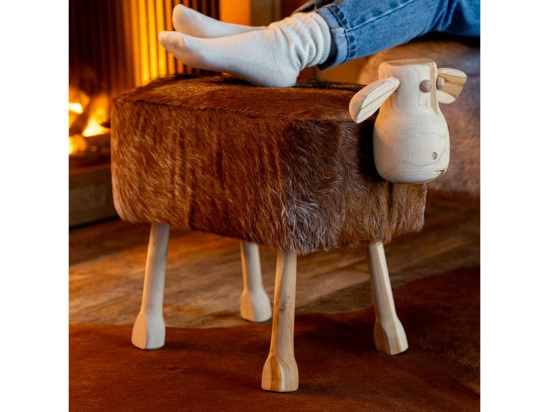  Tabouret mouton en cuir sacha 68cm marron  - Conforama D