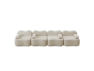 Canapé 4 places - 384x98x70 cm - canapé droit modulable velours, mousse 32d, sans structure rigide et coussins amovibles - beige