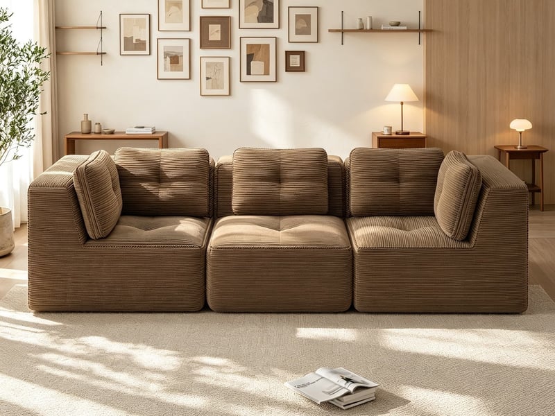  Canapé modulable 3 places sans structure rigide, assise profonde et installation immédiate, 69 × 297 × 104 cm, marron  - Conforama B
