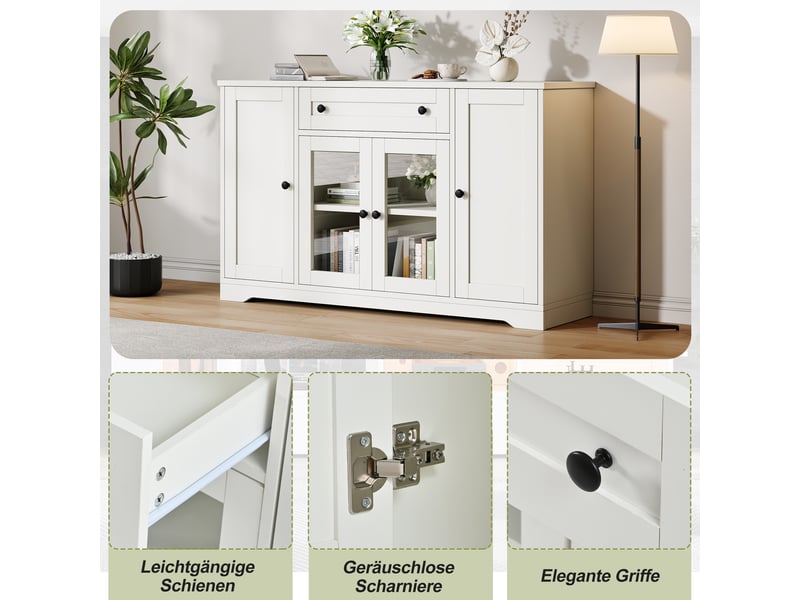  Buffet de cuisine design avec 4 portes et 1 tiroir, 138 × 40 × 83 cm, blanc  - Conforama E