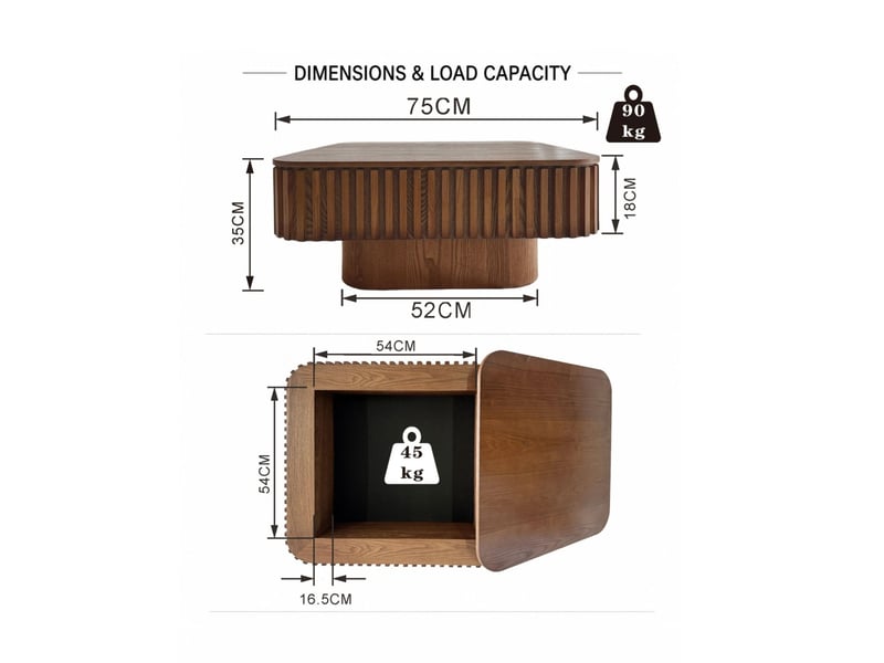  Table basse carrée avec rangement caché, mdf plaqué bois, coloris noyer, 75 x 75 x 35 cm  - Conforama E
