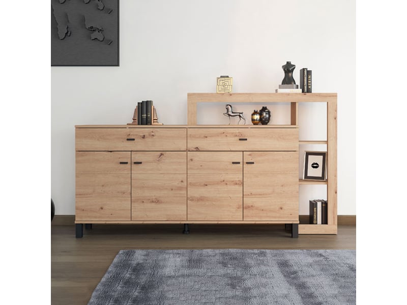  Buffet chefch, meuble bas 2 tiroirs, 183x35x101h cm chêne marron nœuds Chefch - Conforama B