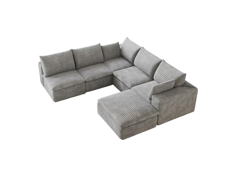  Canapé nuage en velours côtelé modulable 6 places gris foncé pour salon  - Conforama A