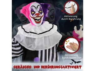 Clown effrayant halloween animé rose et violet avec rire sonore, décoration horrifique