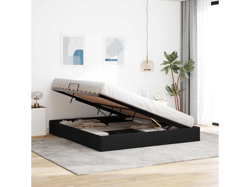 Lit double- lit adulte - cadre de lit ottoman avec stockage noir 160 x 200 cm tissu - Conforama C