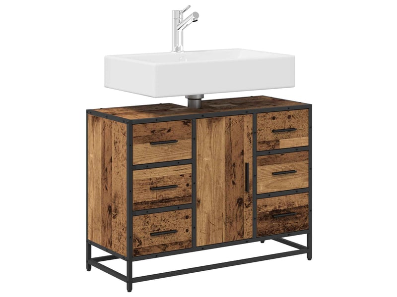 Cabinet de salle de bain, armoire salle de bain bois ancien 80 x 33 x 60 cm cf65276 - Conforama C