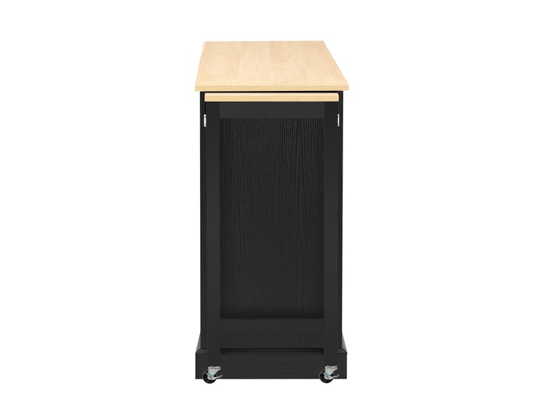  Îlot de cuisine mobile noir et naturel avec plateau extensible 112 à 180 cm, rangement et roulettes  - Conforama D