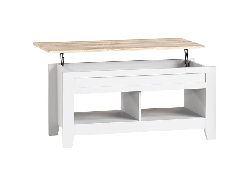  Table basse plateau relevable, table de salon avec étagères et compartiment caché,blanc 105 x 50 x 49-62,5 cm  - Conforama B