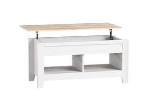Table basse plateau relevable, table de salon avec étagères et compartiment caché,blanc 105 x 50 x 49-62,5 cm