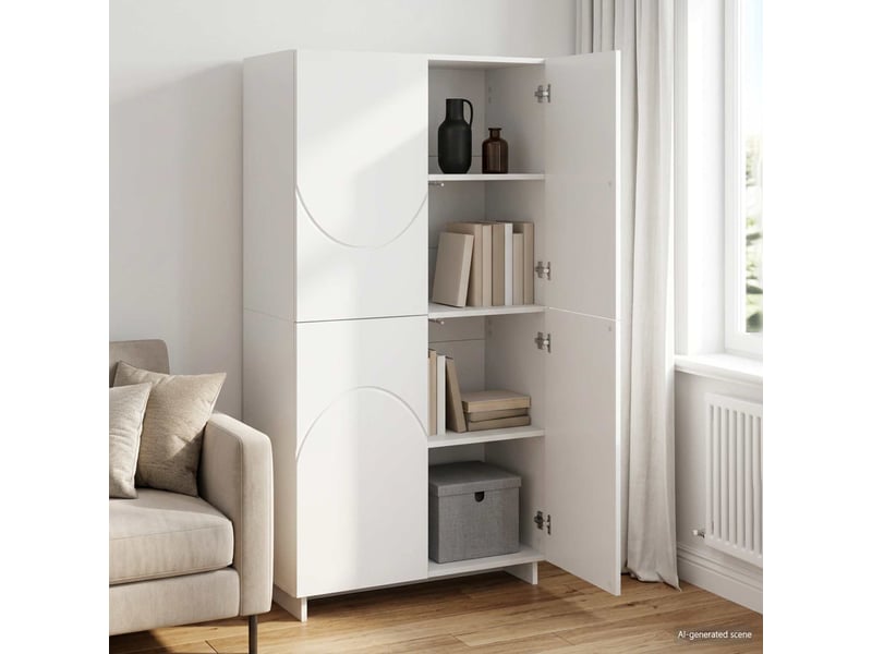 Buffet haut, buffet de rangement blanc brillant 79x41x151 cm bois d'ingénierie - Conforama B