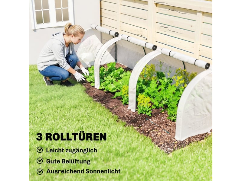  Serre tunnel 295x100x80 cm 3 fenêtres zippées cadre en acier blanc  - Conforama C