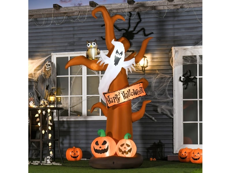 Décoration gonflable halloween arbre avec fantôme et citrouilles, éclairage led en polyester marron 156 × 107 × 274 cm - Conforama B