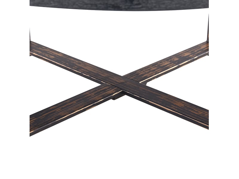  Table basse ronde avec plateau épais effet bois et piètement croisé en métal pour salon, 68 × 36 cm, noir  - Conforama E