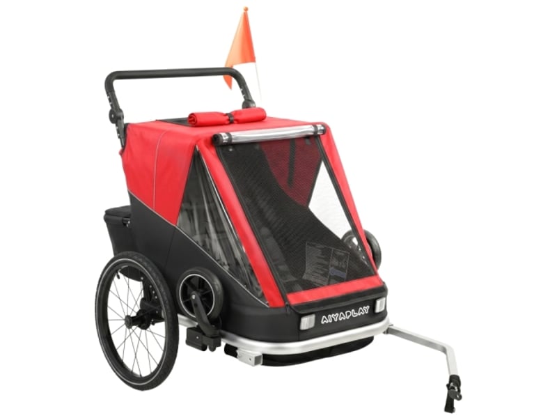  Remorque vélo enfant rouge 2 places, 2 en 1 pliable, siège réglable, harnais de sécurité  - Conforama A