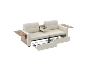 Canapé droit fixe HOMVRA 2 places Tissu beige avec coffre de rangement