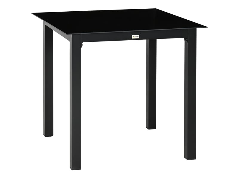 Table de jardin carrée 80x80x74 cm – noire – verre trempé 5 mm, aluminium thermolaqué, 4 places, pieds réglables - Conforama A