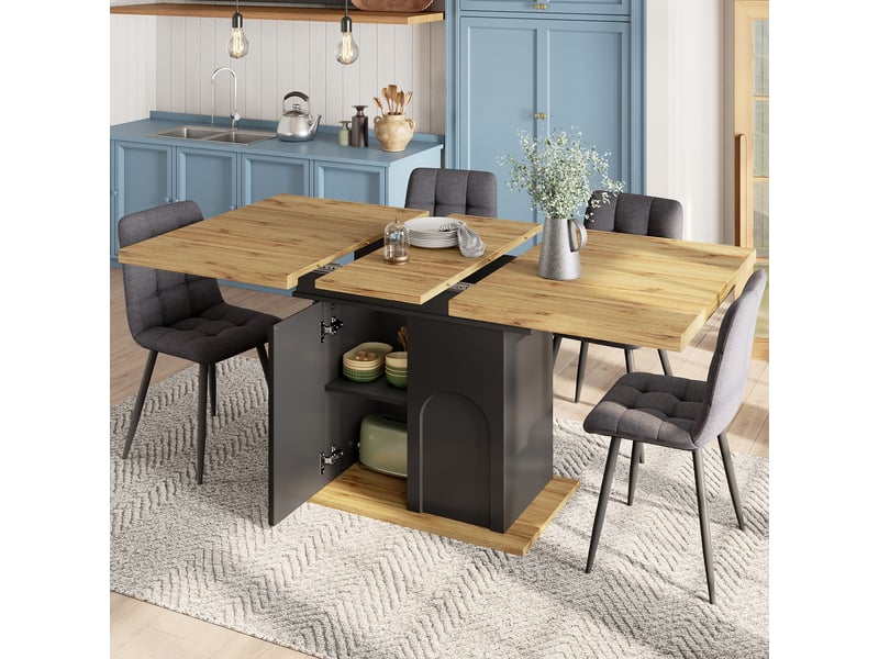  Table extensible 2 à 6 personnes avec rangement pour salle à manger en mdf 110-140×80×76 cm noir naturel  - Conforama B