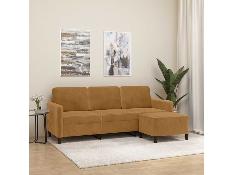 Canapé droit, sofa, canapé à 3 places avec repose-pieds marron 180 cm velours cf20460 - Conforama B