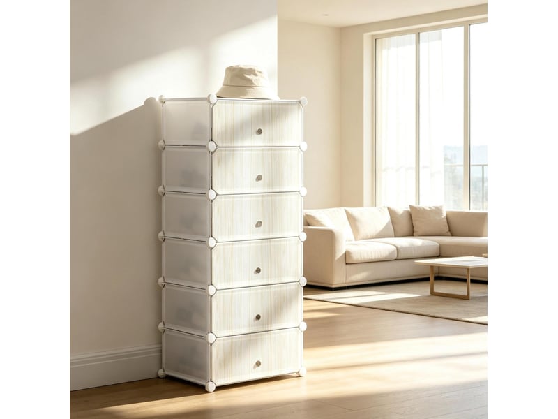  Meuble de rangement modulable à 6 compartiments en polypropylène et acier blanc  - Conforama D