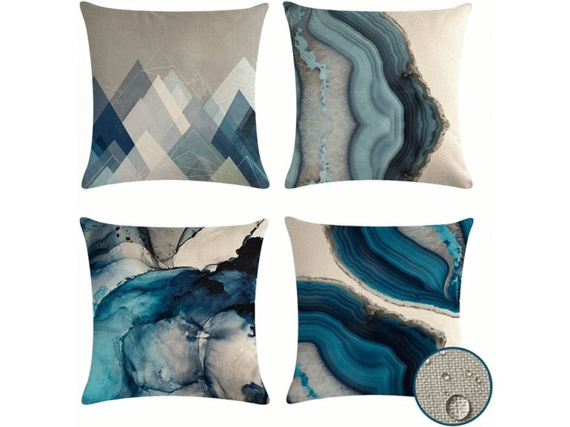  Housses de coussin d'extérieur imperméables, lot de 4 taies d'oreiller décoratives bleues pour patio, jardin, 45 x 45 cm  - Conforama A