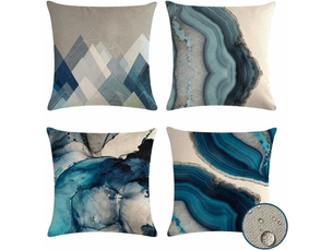 Housses de coussin d'extérieur imperméables, lot de 4 taies d'oreiller décoratives bleues pour patio, jardin, 45 x 45 cm