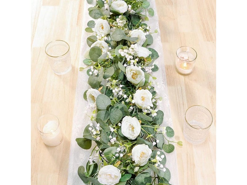  Lot de 4 guirlandes de fleurs artificielles, guirlandes de vigne de roses de mariage, guirlande d'eucalyptus, suspendue décoration de fête, champagne  - Conforama D
