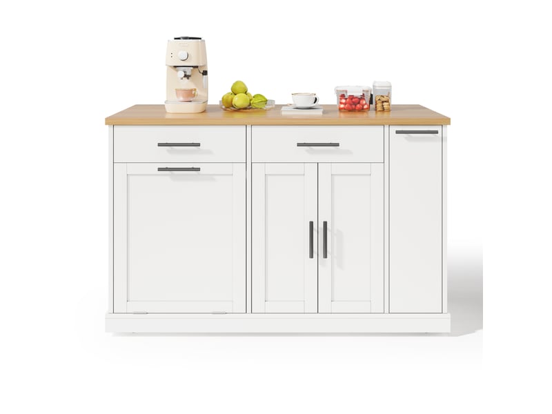 Îlot de cuisine 120x45-70x93 cm avec plateau rabattable, 2 tiroirs, étagère à épices 4 niveaux, rangement, mdf blanc - Conforama A