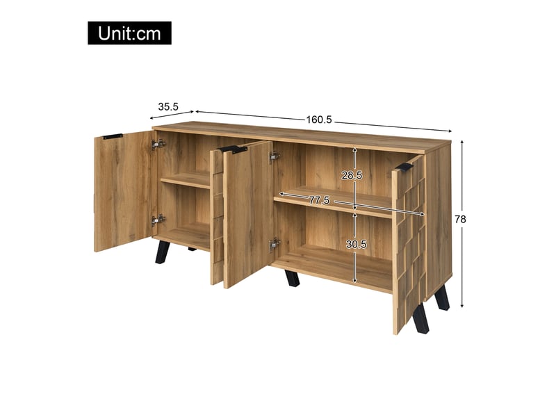  Buffet 4 portes avec étagères réglables pour salon en panneaux de particules 160,5×35,5×78 cm bois  - Conforama E