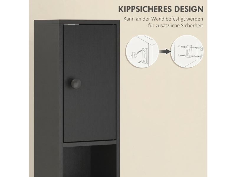  Meuble de salle de bains 180x20x20 cm avec 2 placards et 4 niches ouvertes en panneau de particules noir  - Conforama D