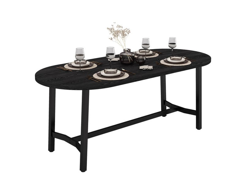 Table de salle à manger 180 x 80 x 75 cm noire en mdf et fer, 6 à 8 personnes  - Conforama A