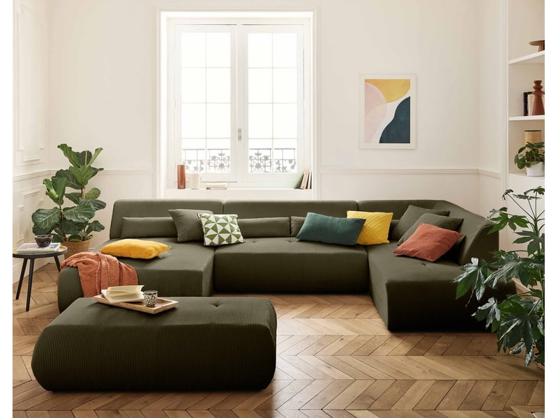  Onyx - canapé panoramique modulable d'angle droit 7 places - en velours côtelé - lisa design - vert ONYX - Conforama D