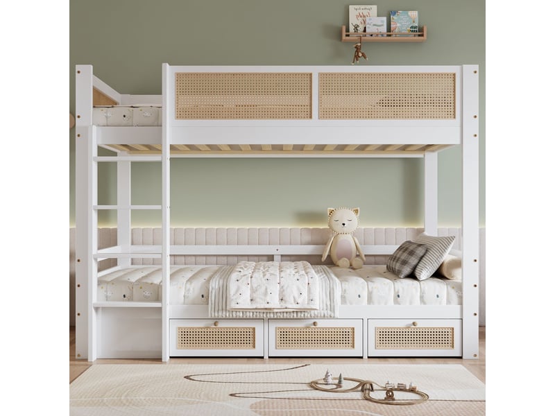  Lit superposé enfant 90x200, garde-corps haut sécurité, tiroirs coulissants  - Conforama C