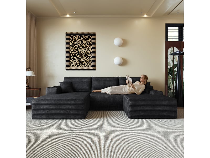  Canapé d'angle, canapé modulable, noir, assise profonde, livré monté, design moderne, 270 cm, pour salon, appartement, chambre  - Conforama A
