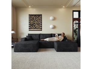 Canapé d'angle, canapé modulable, noir, assise profonde, livré monté, design moderne, 270 cm, pour salon, appartement, chambre