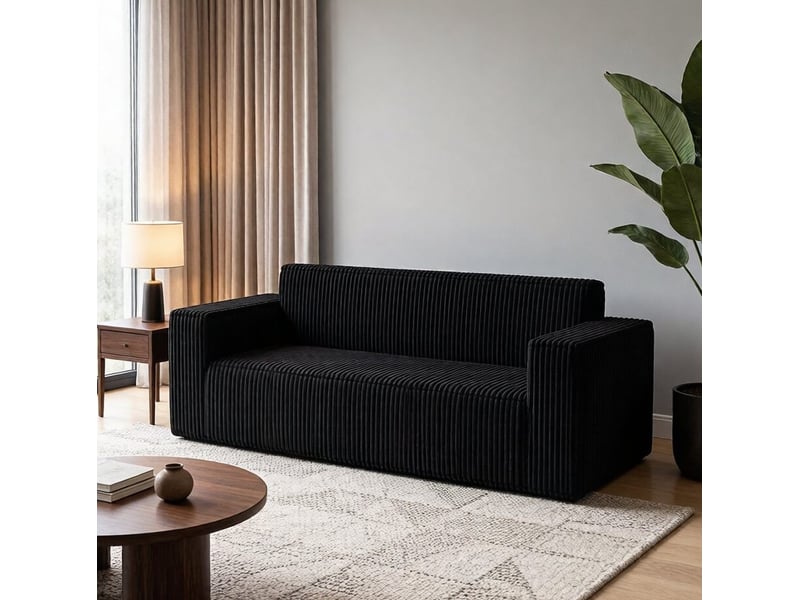  Canapé 2 places en velours côtelé noir 178x86x70 cm – assise profonde – sans installation  - Conforama E